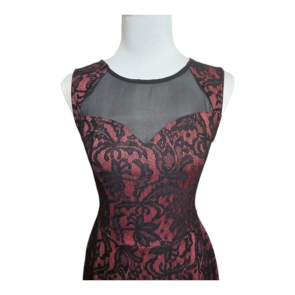 Burgundy w/ Black Floral Lace Overlay - Picture 2 of 4